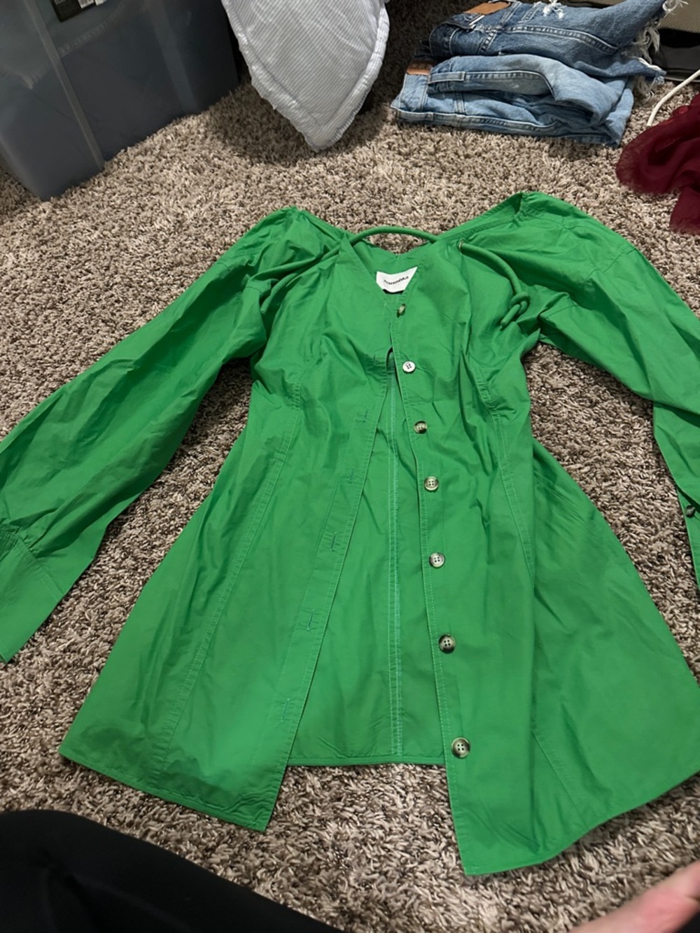 Nanushka Bright Green Button-Front Dress